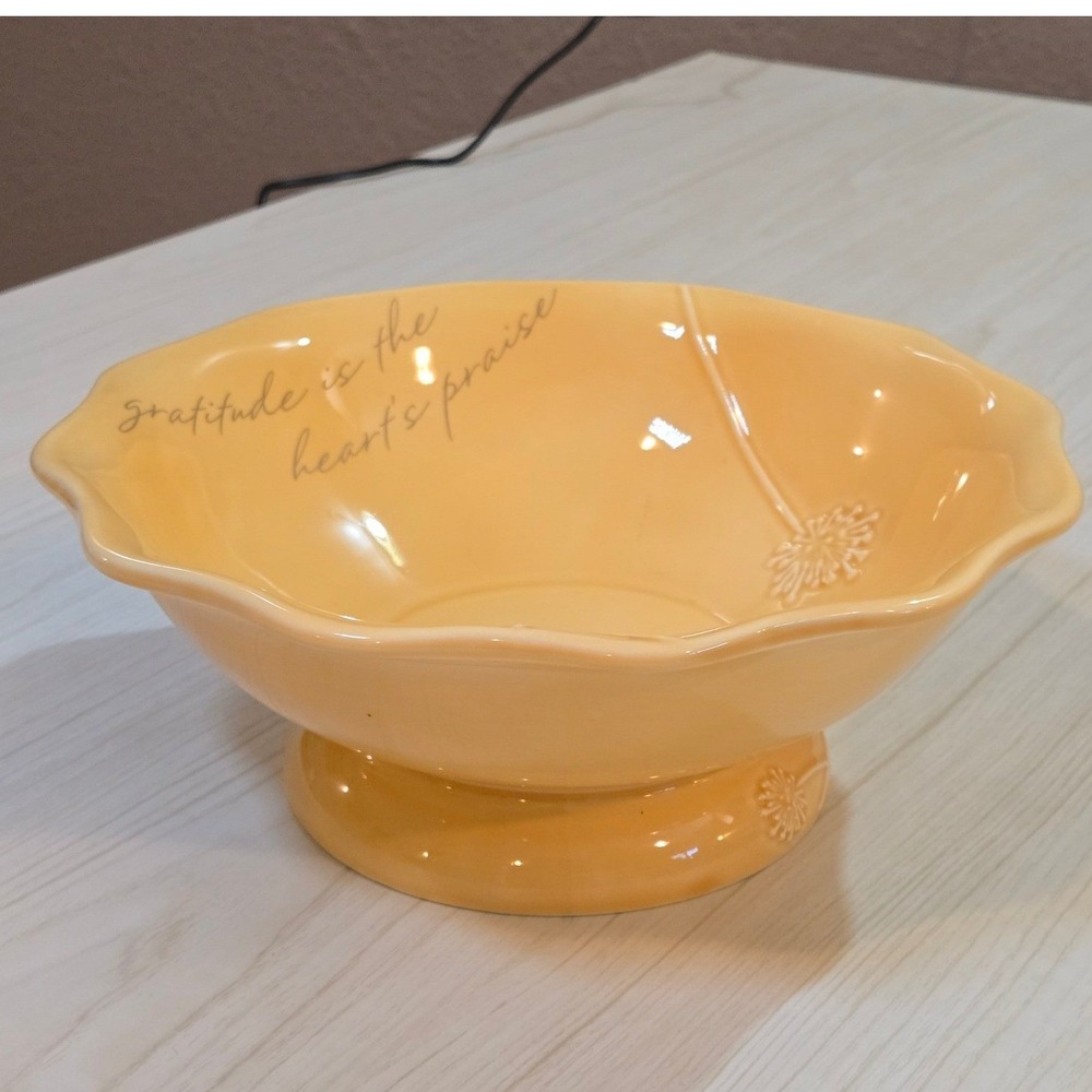 Blessings Unlimited Ever Grateful Medium Footed Server Bowl Yellow Ceramic 80330